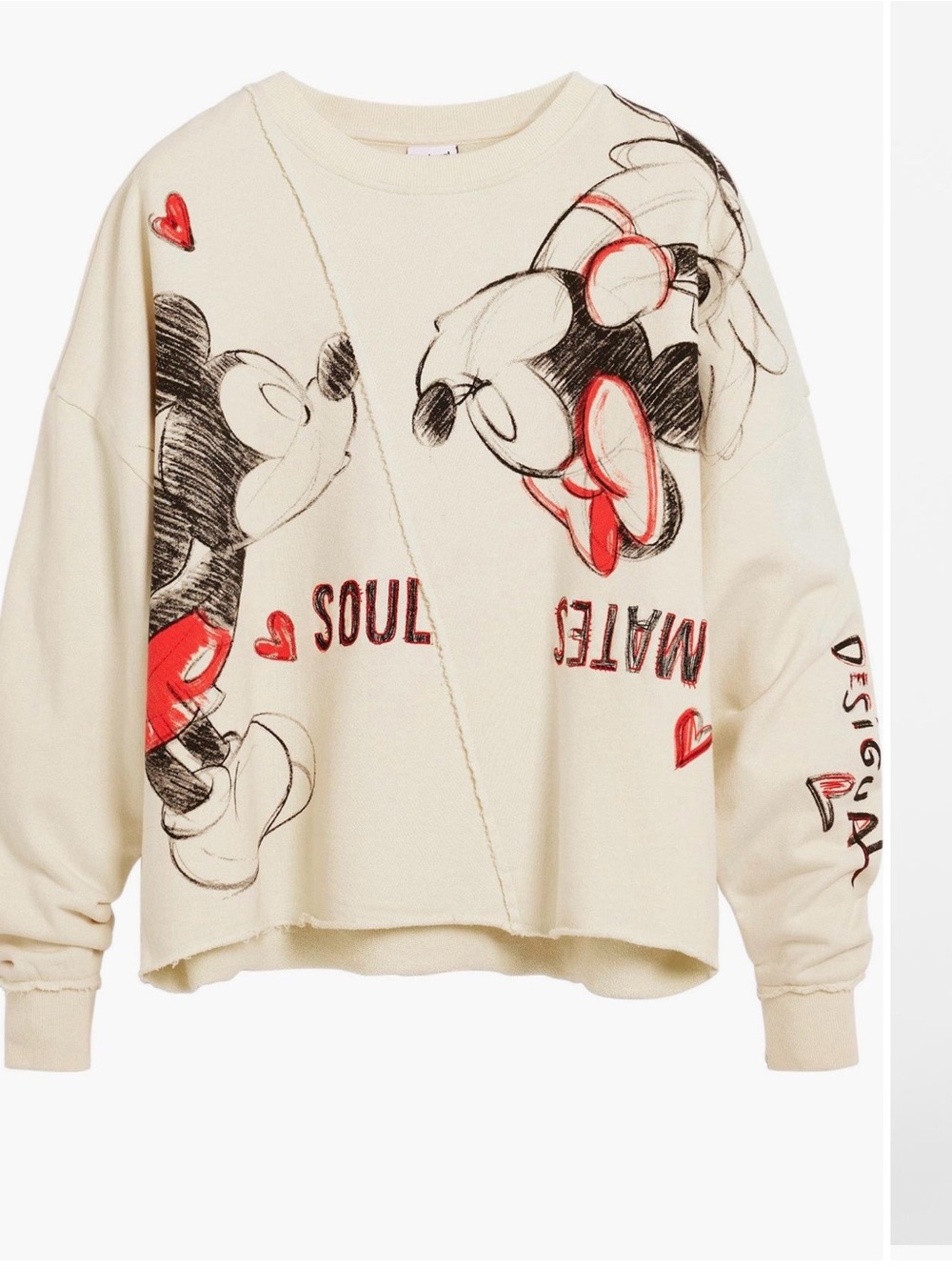 Desigual Cream Graphic Mickey & Minnie Sweatshirt with Red Accents